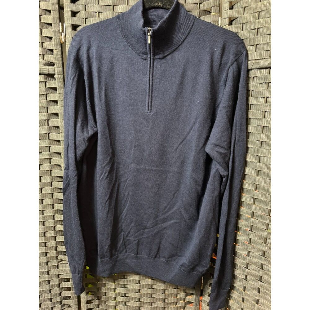 Goodthreads 100% Merino Wool Quarter Zip Sweater Navy Men's Large Classic